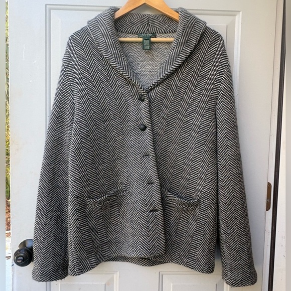 Lauren Ralph Lauren Sweaters - Ralph Lauren 100% Wool Herringbone Shawl Cardigan Sweater Blazer